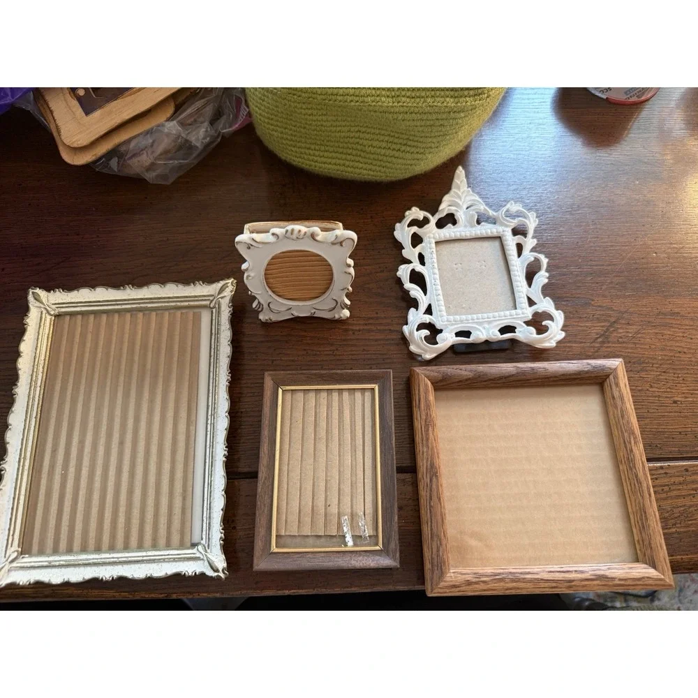 Vintage Photo Picture Frame Lot Ornate Gold White Brass Metal Victorian Decor